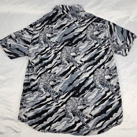 JACHS NEW YORK black Gray Tiger Striped Animal Print Button Front Cotton Shirt M - Picture 4 of 6